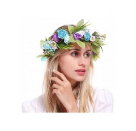 Headbands Flower Headband Halo Floral Crown Wreath Garland Headpiece Wedding Festival Party - Blue - CR18I78WA4A $9.07