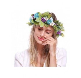 Headbands Flower Headband Halo Floral Crown Wreath Garland Headpiece Wedding Festival Party - Blue - CR18I78WA4A $9.07