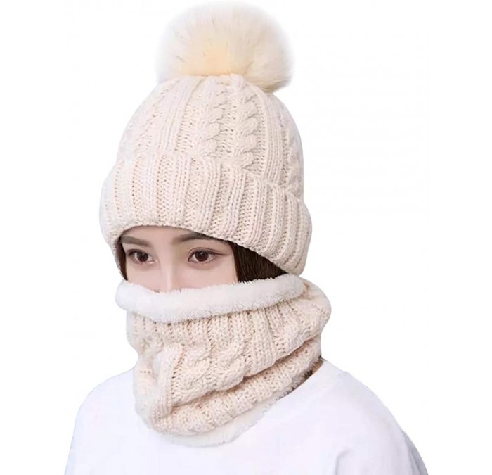 Skullies & Beanies Womens Winter Beanie Hat Scarf Set Warm Fuzzy Knit Hat Neck Scarves - B-beige - CU18M8TD9K6 $15.70