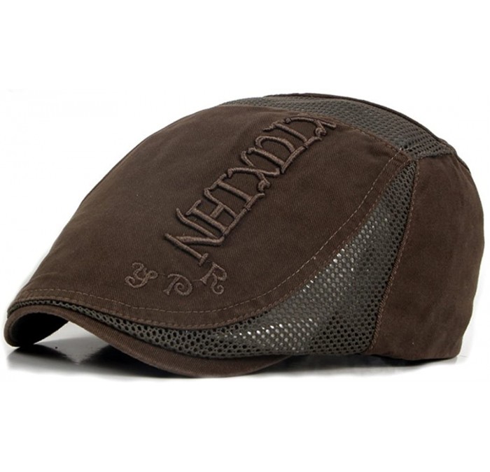 Newsboy Caps Mesh Newsboy Caps Embroidery Flat Cap Breathable Duckbill Hat Driving Beret Hats - Coffee 2 - CP18COSI26S $38.15
