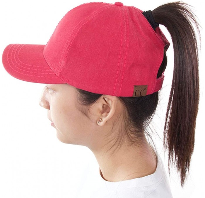 Baseball Caps Solid Color Messy High Buns Ponycap Ponytail Baseball Adjustable Cap Hat - Hot Pink - C218QQCAAGD $26.42