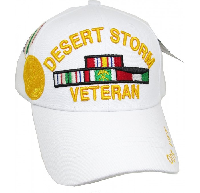 Baseball Caps Desert Storm Veteran Ribbons with Medal Mens Cap - White - CJ1998SOCRI $35.25