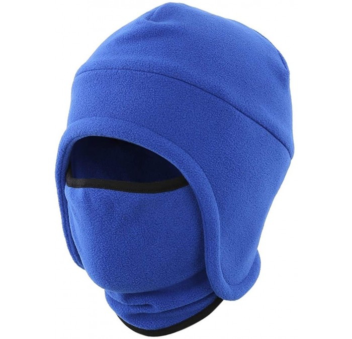 Balaclavas Men's Warm 2 in 1 Hat Winter Fleece Earflap Skull Sports Beanie Ski Mask - Blue - CW18IRNK2OT $10.72