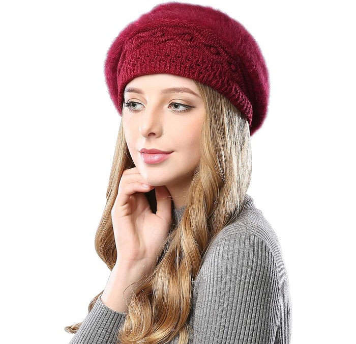 Berets Women Beret Hat French Wool Beret Beanie Cap Classic Solid Color Autumn Winter Hats - Wine Red - CH18Y64TSNL $29.08
