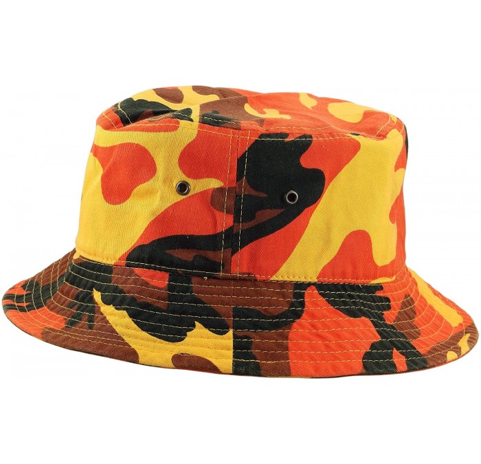 Bucket Hats 100% Cotton Packable Fishing Hunting Summer Travel Bucket Cap Hat - Orange Camo - CA18EXGT9KN $32.08