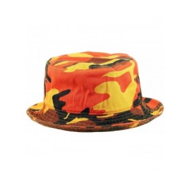 Bucket Hats 100% Cotton Packable Fishing Hunting Summer Travel Bucket Cap Hat - Orange Camo - CA18EXGT9KN $17.34