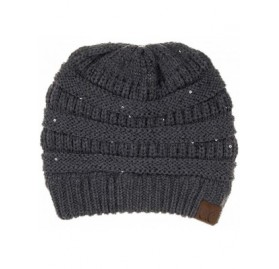 Skullies & Beanies Solid Ribbed Beanie Slouchy Soft Stretch Cable Knit Warm Skull Cap - A Sequin Charcoal - CZ18G2ZN2NX $19.65