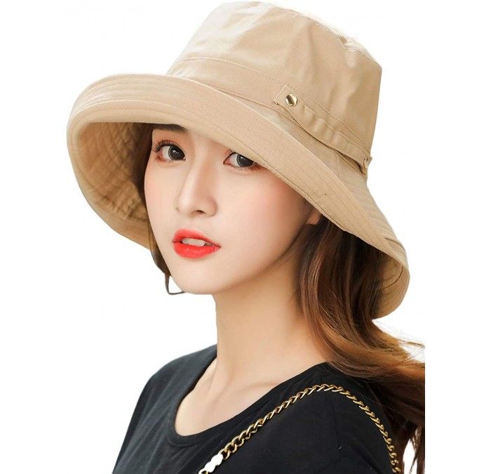 Sun Hats Women's Wide Brim Bucket Hat Packable Linen/Cotton Cloche Hat - 6w70-khaki - CR18QGHR46O $13.73