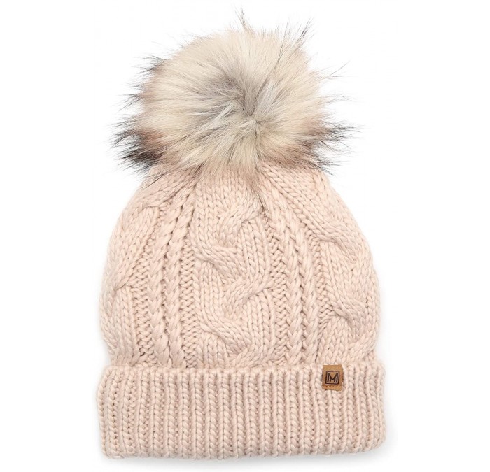 Skullies & Beanies Women's Soft Faux Fur Pom Pom Slouchy Beanie Hat with Sherpa Lined- Thick- Soft- Chunky and Warm - Oatmeal...
