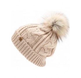 Skullies & Beanies Women's Soft Faux Fur Pom Pom Slouchy Beanie Hat with Sherpa Lined- Thick- Soft- Chunky and Warm - Oatmeal...