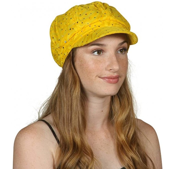 Newsboy Caps Glitter Sequin Trim Newsboy Hat - Yellow - CL11UHEFUIN $21.54