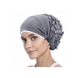 Skullies & Beanies Elastic Slouchy Rhinestone Headwear Headbands - Grey- Flower & Rhinestone - CH18SRSO2Z7 $9.50
