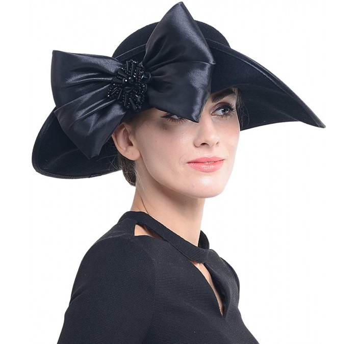 Bucket Hats Women Wool Felt Plume Church Dress Winter Hat - Asymmetry-black - C412NH3YXR9 $53.97