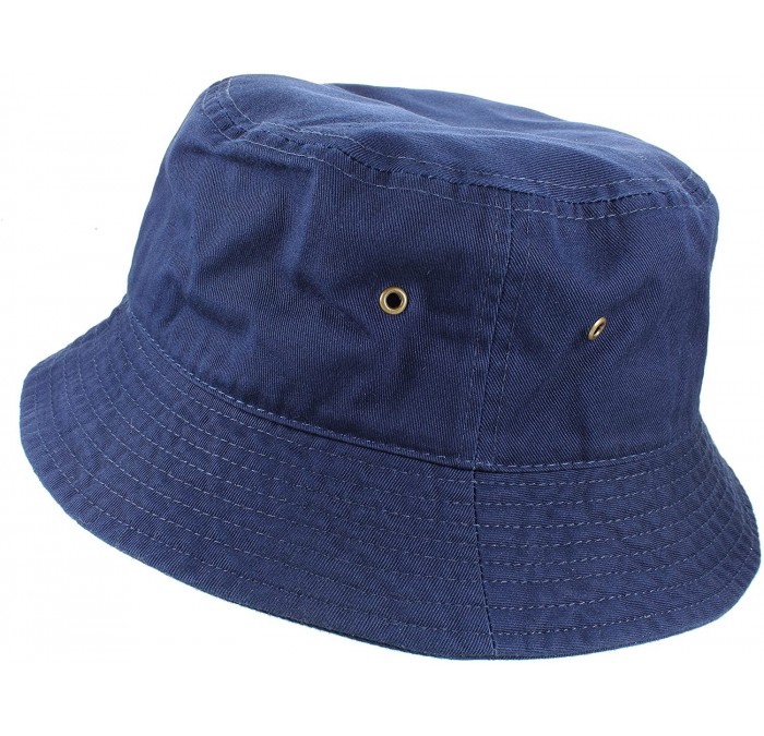Bucket Hats 100% Cotton Packable Fishing Hunting Summer Travel Bucket Cap Hat - Navy - CI18DM5I46L $36.20