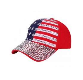 Baseball Caps USA Bling Baseball Cap Sparkle American Flag Hat Men Women Hip Hop Caps - Full Crystal Red - C618GEM87CK $15.23