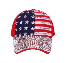 Baseball Caps USA Bling Baseball Cap Sparkle American Flag Hat Men Women Hip Hop Caps - Full Crystal Red - C618GEM87CK $15.23