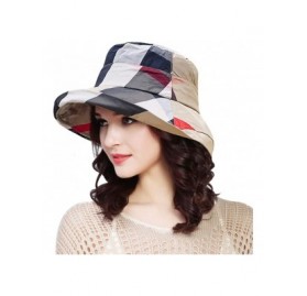Bucket Hats Stylish Bucket Hats for Women Foldable Outdoor Plaid Fisherman Sun/Rain Cap with Chin Strap - Beige - C718OX0GZLK...