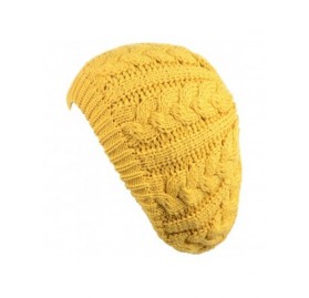 Berets Womens Winter Cozy Cable Fleece Lined Knit Beret Beanie Hat (Set Available) - Yellow Cable - CO18K0K38G2 $14.00