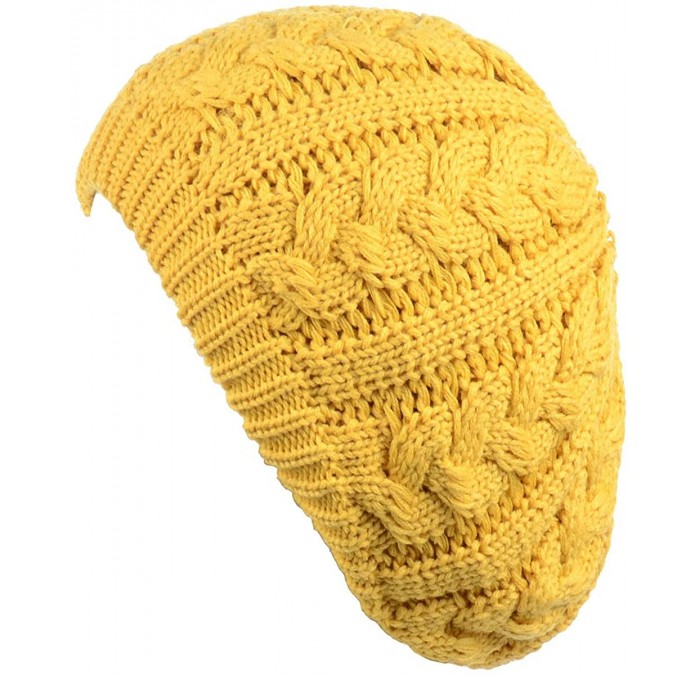 Berets Womens Winter Cozy Cable Fleece Lined Knit Beret Beanie Hat (Set Available) - Yellow Cable - CO18K0K38G2 $33.21