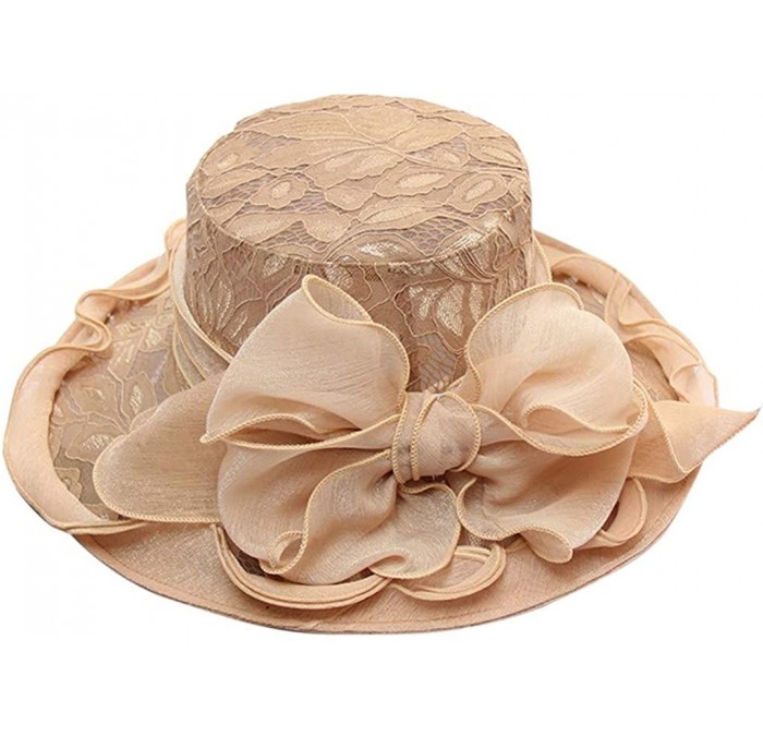Sun Hats FarJing Womens Church Wide Brim Tea Party Wedding Hat Fancy Derby Fascinator Cap Sun Protection Visor（Khaki) - CU18S...