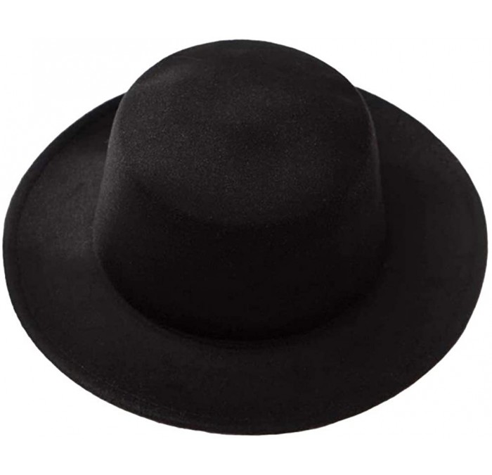 Skullies & Beanies Modern Witch Hat Women Wide Brim Spire Knitted Cap Halloween Cosplay Felt Hat Flat Wool Costume - Black-fl...