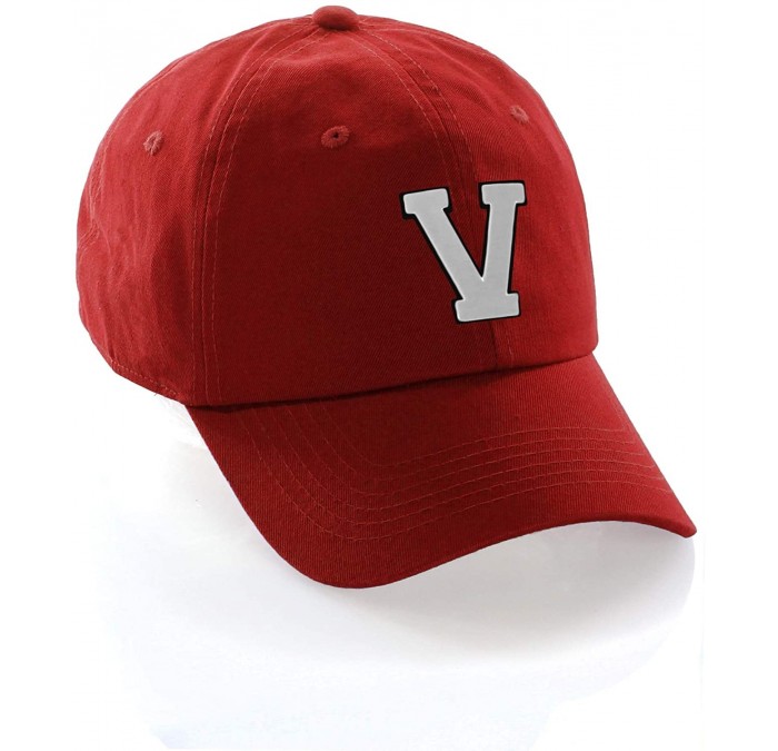 Baseball Caps Customized Letter Intial Baseball Hat A to Z Team Colors- Red Cap Black White - Letter V - CI18ND65X6Q $26.03