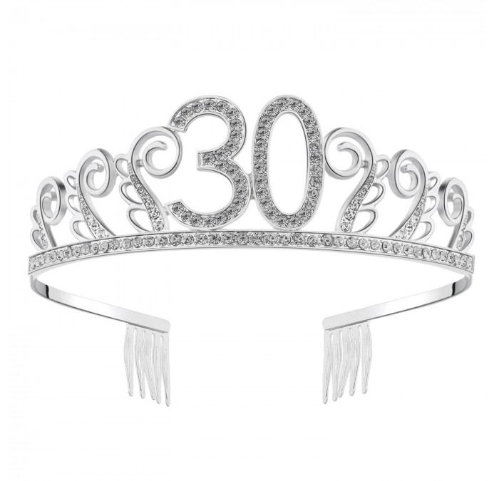 Headbands Birthday Rhinestone Princess Silver 21st - Silver-30th - CT1832487WK $22.88