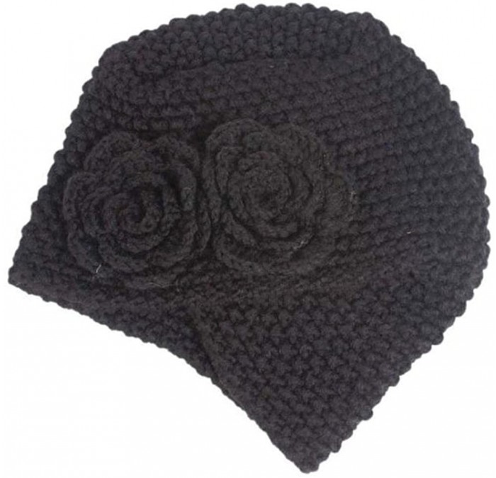 Skullies & Beanies Knit Slouchy Beanie Warm Crochet Beret Hat Cap Flower Winter Accessory for Men Women Ladies - Black - C518...