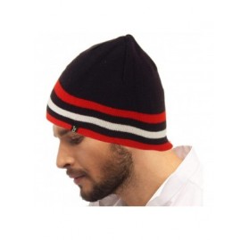 Skullies & Beanies Men's Reversible Winter Soft Knit Stretchy Warm Beanie Skull Ski Hat Cap - Striped Navy - CJ18IDY6SYQ $11.72
