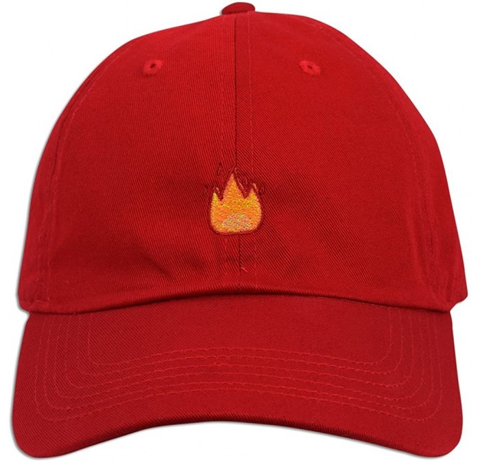 Baseball Caps Fire Emoji Baseball Cap Curved Bill Dad Hat 100% Cotton Lit Hot Flame Solid New - Red - C91833GEZ8W $24.13