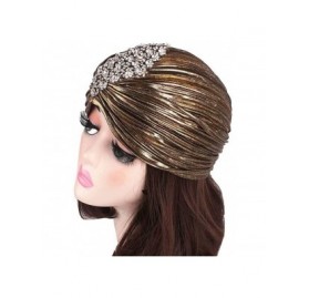 Skullies & Beanies Women's Rhinestones Ruffle Turban Hat Glitter Twist Pleated Hair Wrap Stretch Turban - Brown - C8192KSKOUE...