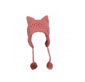 Skullies & Beanies Hot Pink Pussy Cat Beanie for Women's March Knitted Hat with Pom Pom Ear Cap - Pink - CH189K9MEYL $10.88