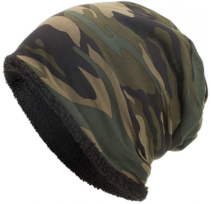 Skullies & Beanies Unisex Fleece Knit Cap Hedging Head Hat Beanie Cap Warm Outdoor - Army Green - CH18IRWEE7L $24.34