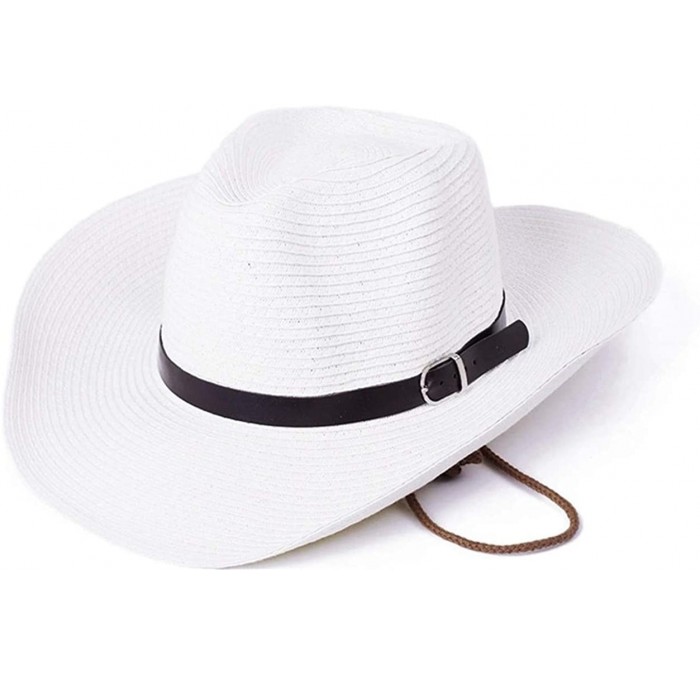 Cowboy Hats Men Straw Cowboy Hat Panama Outdoor Hat Wide Brim Shapeable Sun Hat - White - CE1884GILI5 $14.60
