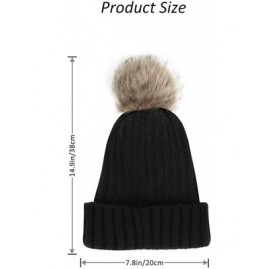 Skullies & Beanies Women Knit Winter Turn up Beanie Hat Faux Fur Pompom Hat for Girls Women - Black - CD18XHKMNKE $8.76