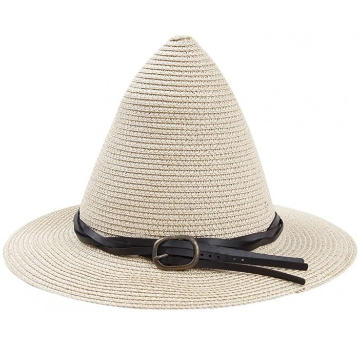 Sun Hats Women's Brim Straw Witch Hat Beach Sun Cap Halloween Costume Accessory - Beige - C111YM11R6L $17.24