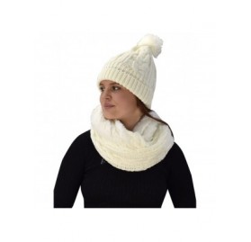 Skullies & Beanies Thick Warm Crochet Beanie Hat & Plush Fur Lined Infinity Loop Scarf Set - Cream - CQ1883WMHOD $17.20