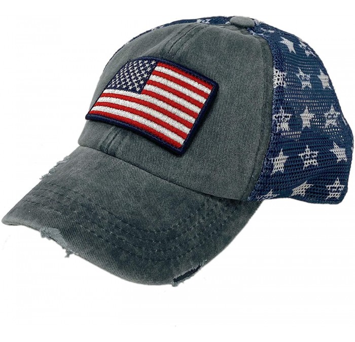 Baseball Caps CC Everyday Distressed Trucker Mesh Summer Vented Baseball Sun Cap Hat - Patch American Flag - C1196XCN5H4 $27.38