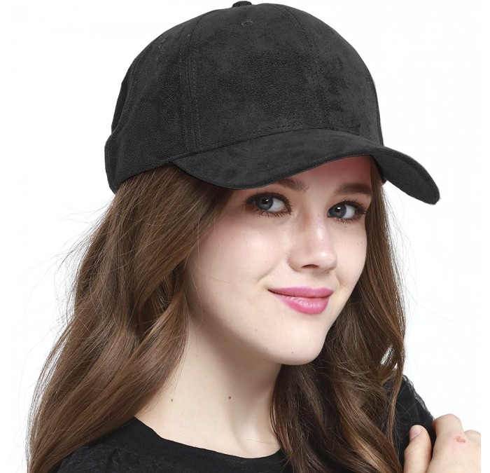 Baseball Caps Everyday Faux Suede 6 Panel Solid Suede Baseball Adjustable Cap Hat - Black - CE12MAA7WO5 $27.52
