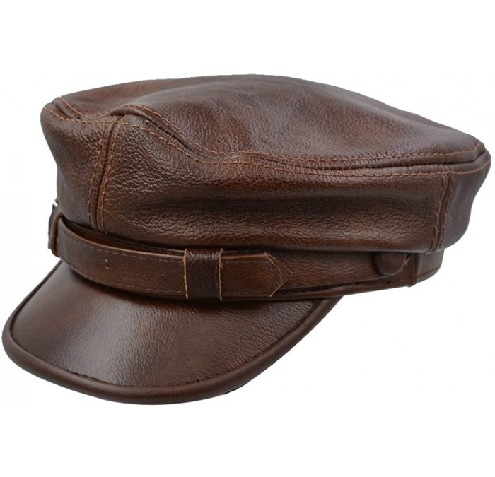 Newsboy Caps Men's Leather Greek Fisherman Sailor Fiddler Driver Hat Flat Cap - Brown - C218GIMUH58 $50.00