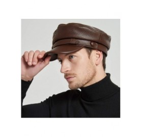 Newsboy Caps Men's Leather Greek Fisherman Sailor Fiddler Driver Hat Flat Cap - Brown - C218GIMUH58 $30.52