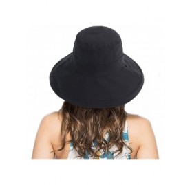 Sun Hats Women's Cotton Summer Beach Sun Hat with Wide Fold-Up Brim - Black/Leaf - CM18RMKXNCW $12.90