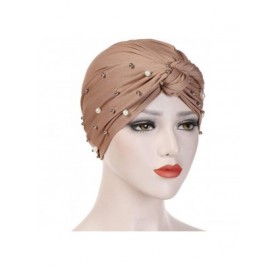 Skullies & Beanies Women Muslim Turban Pearl Hat Bonnet Hijab Headscarf Islamic Chemo Cap - Brown - CE18RZTMQCX $9.93