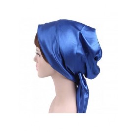 Skullies & Beanies Soft Satin Head Scarf Sleeping Cap Hair Covers Turbans Bonnet Headwear for Women - Royal Blue - CQ18RQZ3T6...