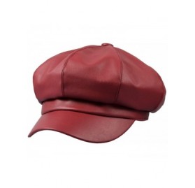 Newsboy Caps 8 Panels Newsboy Caps for Women- PU Leather Cabbie Painter Hat Gatsby Ivy Beret Cap - Red - C818KGACHQG $13.75
