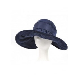 Visors Summer Collapsible Large Wide Brimmed Sun Hat Anti-UV Hat Sun Beach Empty Hat - Navy Blue - C918D2H39DX $10.23