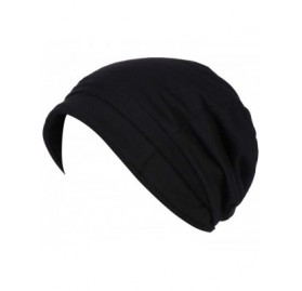 Skullies & Beanies women Cap-Fashion Women Ruched Solid Visor Hat Ruffle Cancer Chemo Beanie Turban Wrap Cap - Black - CG18T4...