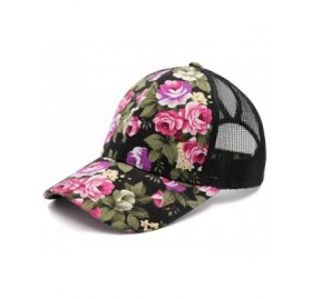 Baseball Caps Ponytail High Buns Ponycaps Baseball Adjustable - 2 Pack Floral Black+floral Beige - CU18TRX83L4 $16.37