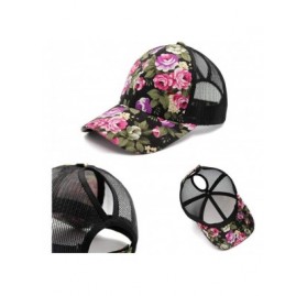 Baseball Caps Ponytail High Buns Ponycaps Baseball Adjustable - 2 Pack Floral Black+floral Beige - CU18TRX83L4 $16.37