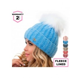 Skullies & Beanies Women Pom Pom Beanie - Winter Warm Faux Fur Pom-pom Skull Hat - Wool Snow Fleece Ski Cap - Blue - CB18GLNN...
